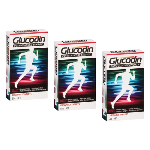 Glucodin Pure Glucose Energy Chewable Tablets 50g Pack of 3