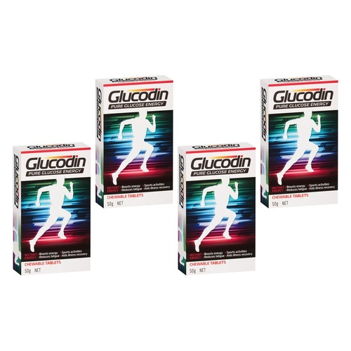 Glucodin Pure Glucose Energy Chewable Tablets 50g Pack of 4