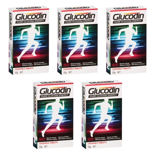 Glucodin Pure Glucose Energy Chewable Tablets 50g Pack of 5
