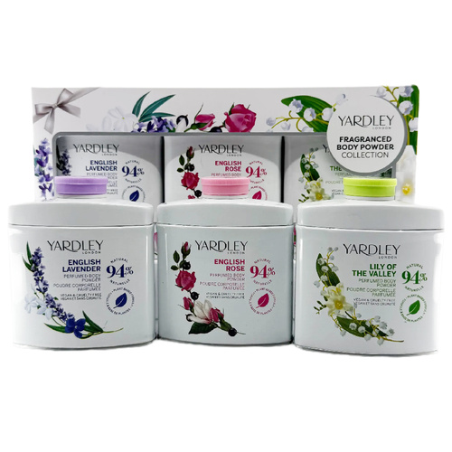 Yardley Body Powder Gift Set Lavender Rose Lily 3 x 50g Vegan Plant Based