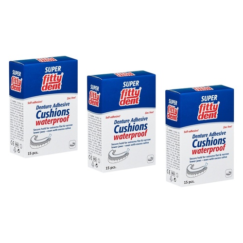 Fittydent Lower Denture Adhesive Cushions 15 Pack Bundle of 3