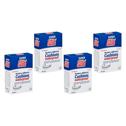 Fittydent Lower Denture Adhesive Cushions 15 Pack Bundle of 4
