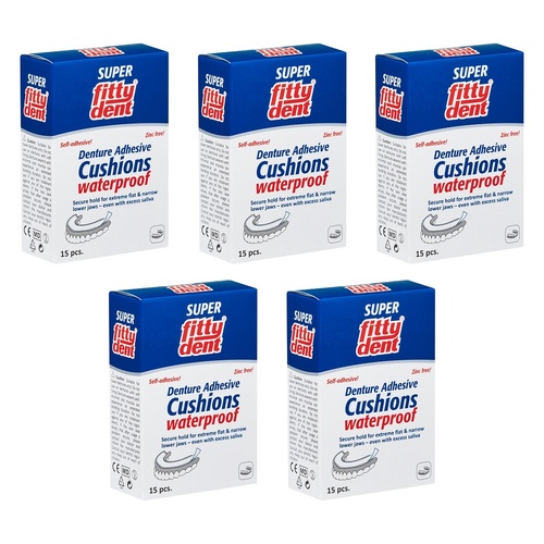 Fittydent Lower Denture Adhesive Cushions 15 Pack Bundle of 5