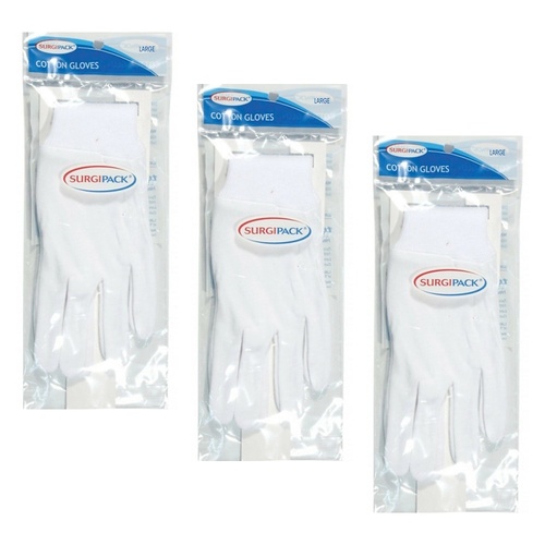 SurgiPack Cotton Gloves White Large Pair Pack of 3