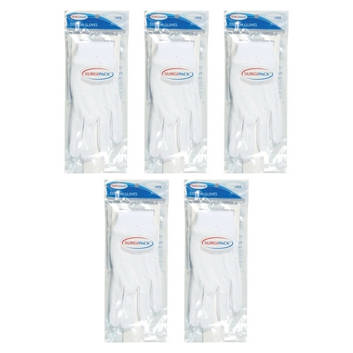 SurgiPack Cotton Gloves White Large Pair Pack of 5