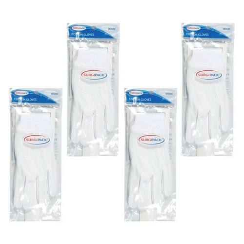 SurgiPack Cotton Gloves White Medium Pair Pack of 4