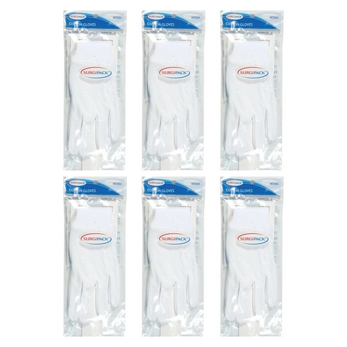 SurgiPack Cotton Gloves White Medium Pair Pack of 6