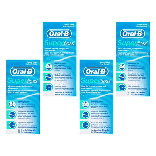 Oral-B Superfloss Dental Floss Pre-Cut Strands 50 Pack Bundle of 4