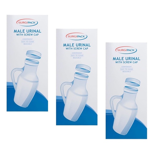SurgiPack Male Urinal with Lid Pack of 3