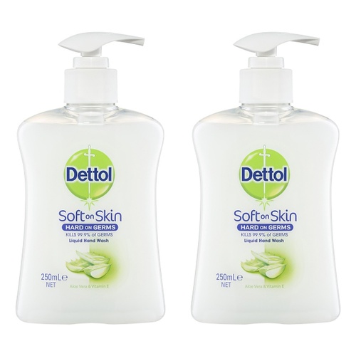 Dettol Antibacterial Liquid Hand Wash Pump Aloe Vera & Vitamin E 250mL Pack of 2