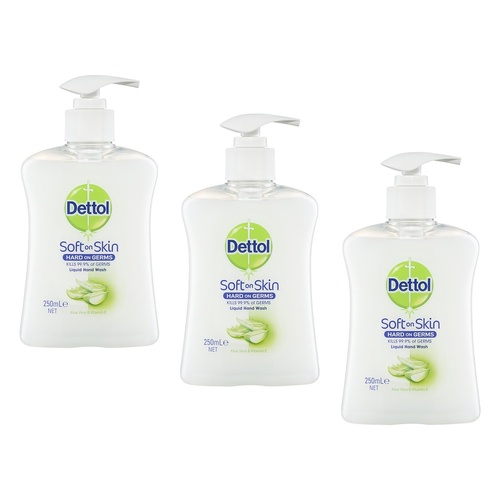 Dettol Antibacterial Liquid Hand Wash Pump Aloe Vera & Vitamin E 250mL Pack of 3