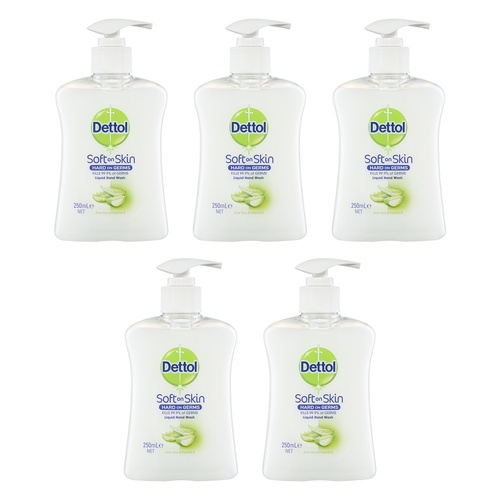 Dettol Antibacterial Liquid Hand Wash Pump Aloe Vera & Vitamin E 250mL Pack of 5