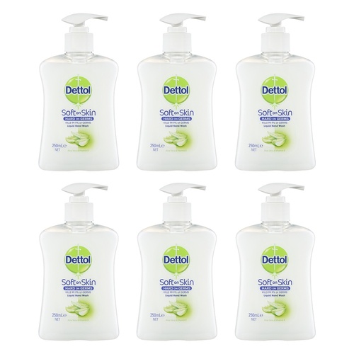 Dettol Antibacterial Liquid Hand Wash Pump Aloe Vera & Vitamin E 250mL Pack of 6