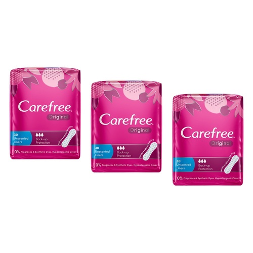 Carefree Original Back Up Protection Liners 30 Pack x 16 Bundle of 3