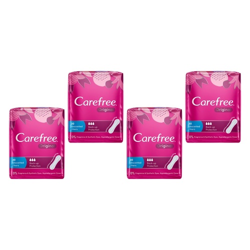 Carefree Original Back Up Protection Liners 30 Pack x 16 Bundle of 4