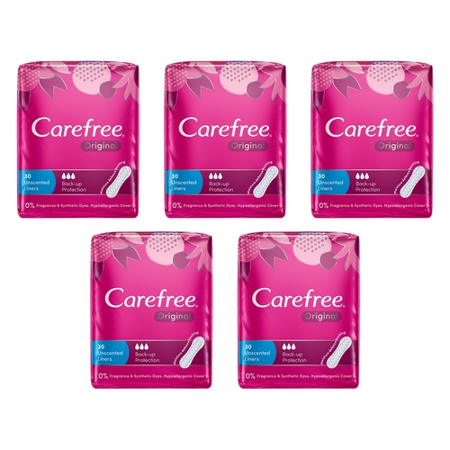 Carefree Original Back Up Protection Liners 30 Pack x 16 Bundle of 5