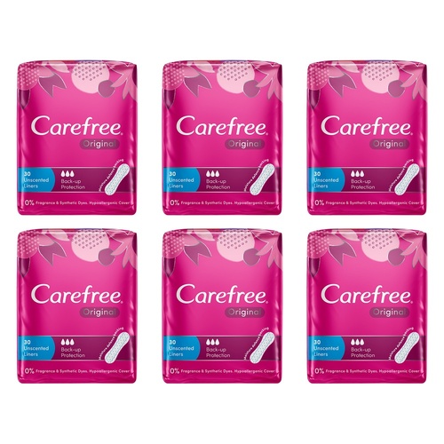 Carefree Original Back Up Protection Liners 30 Pack x 16 Bundle of 6