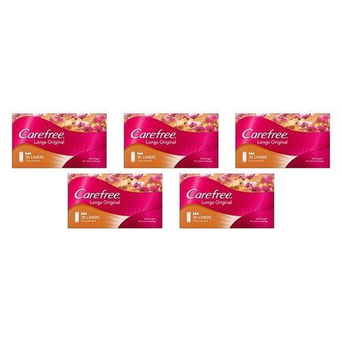 Carefree Longs Original Liners 30 Pack x 4 Bundle of 5