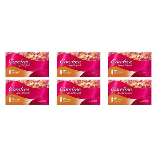 Carefree Longs Original Liners 30 Pack x 4 Bundle of 6