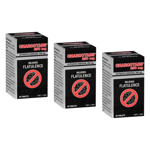 Charcocaps Charcotabs 250mg 60 Tablets Pack of 3