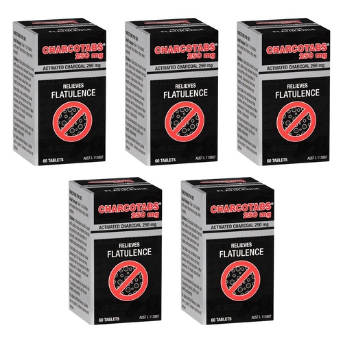 Charcocaps Charcotabs 250mg 60 Tablets Pack of 5