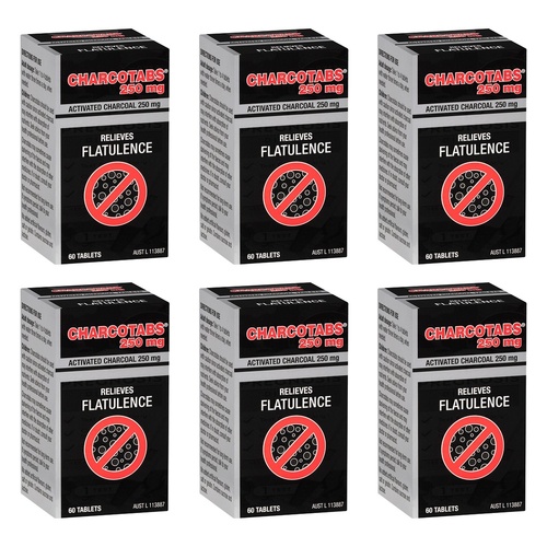 Charcocaps Charcotabs 250mg 60 Tablets Pack of 6
