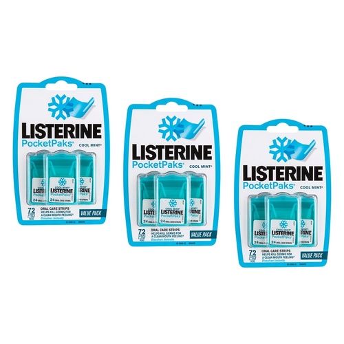 Listerine PocketPaks Oral Care Strips Cool Mint Value Pack 72 Strips Bundle of 3