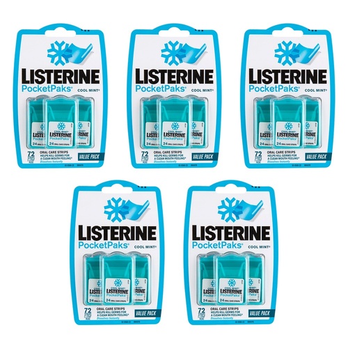 Listerine PocketPaks Oral Care Strips Cool Mint Value Pack 72 Strips Bundle of 5