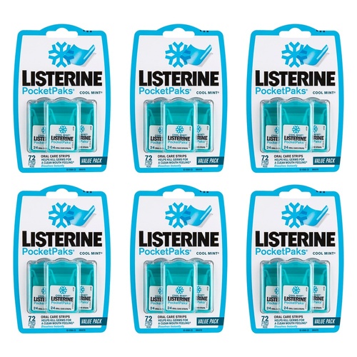 Listerine PocketPaks Oral Care Strips Cool Mint Value Pack 72 Strips Bundle of 6