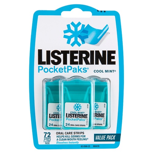 Listerine PocketPaks Oral Care Strips Cool Mint Value Pack 72 Strips