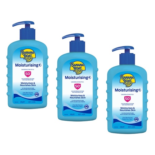 Banana Boat Moisturising Sunscreen Lotion Pump Pack SPF50+ 400g Bundle of 3