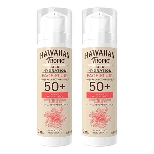 Hawaiian Tropic Silk Hydration Face Fluid Sunscreen SPF50+ 50mL Pack of 2