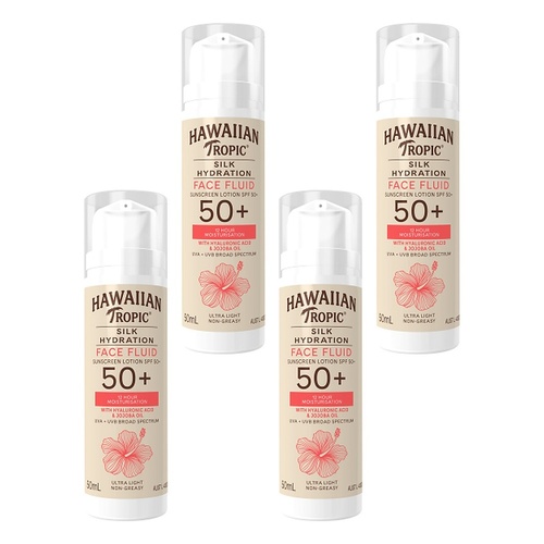 Hawaiian Tropic Silk Hydration Face Fluid Sunscreen SPF50+ 50mL Pack of 4