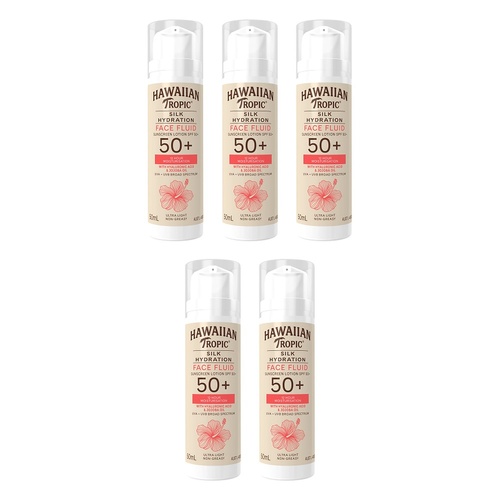 Hawaiian Tropic Silk Hydration Face Fluid Sunscreen SPF50+ 50mL Pack of 5
