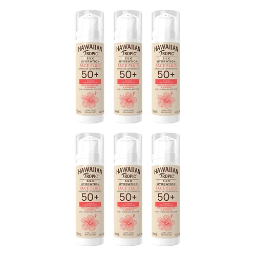 Hawaiian Tropic Silk Hydration Face Fluid Sunscreen SPF50+ 50mL Pack of 6