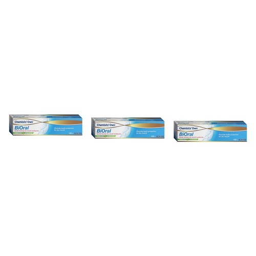 Chemists' Own BiOral Dry Mouth Relief Fluoride Toothpaste Fresh Mint Pack of 3