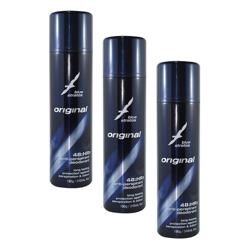 Blue Stratos Antiperspirant Deodorant Original 150g Pack of 3