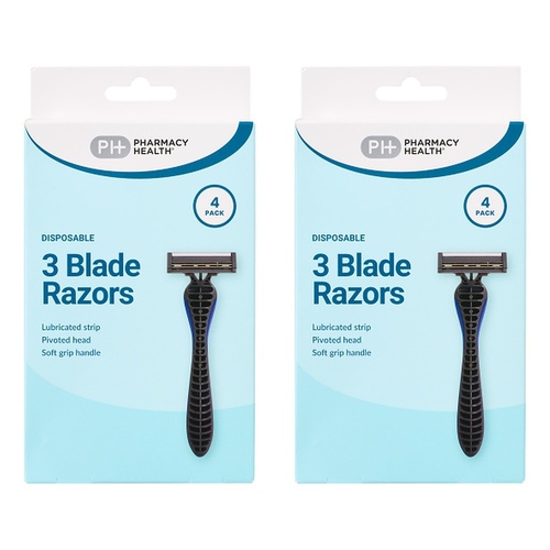 Pharmacy Health Plus Mens Disposable Razors 4 Pack Bundle of 2