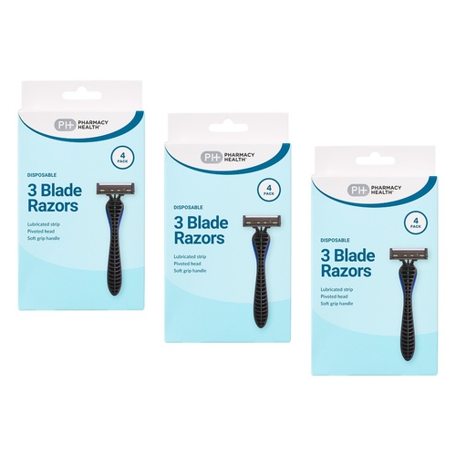 Pharmacy Health Plus Mens Disposable Razors 4 Pack Bundle of 3