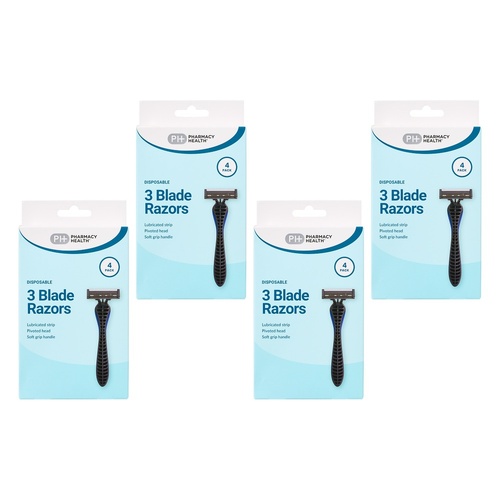 Pharmacy Health Plus Mens Disposable Razors 4 Pack Bundle of 4