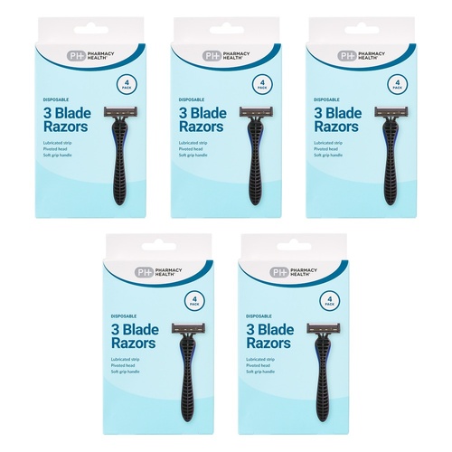 Pharmacy Health Plus Mens Disposable Razors 4 Pack Bundle of 5
