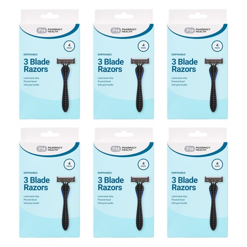 Pharmacy Health Plus Mens Disposable Razors 4 Pack Bundle of 6