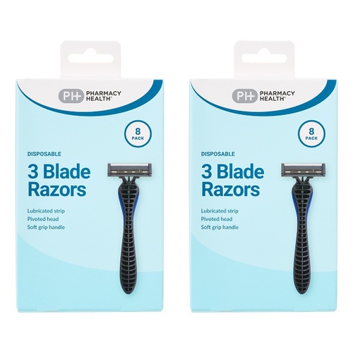 Pharmacy Health Plus Mens Disposable Razors 8 Pack Bundle of 2