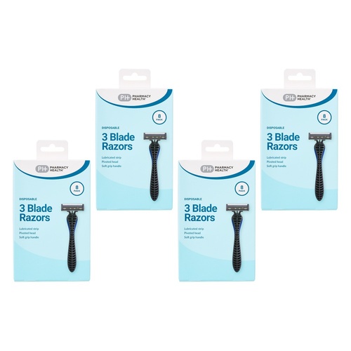 Pharmacy Health Plus Mens Disposable Razors 8 Pack Bundle of 4