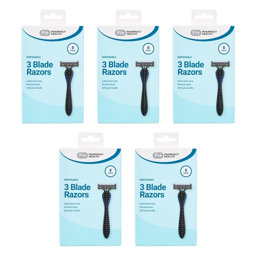 Pharmacy Health Plus Mens Disposable Razors 8 Pack Bundle of 5
