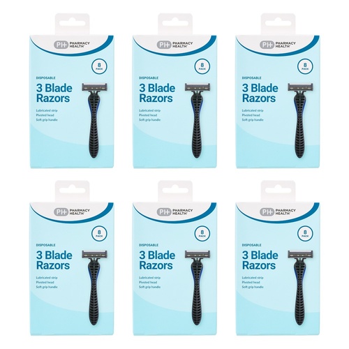 Pharmacy Health Plus Mens Disposable Razors 8 Pack Bundle of 6