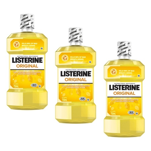 Listerine Original Antibacterial Mouthwash 750mL x 2 Bundle of 3