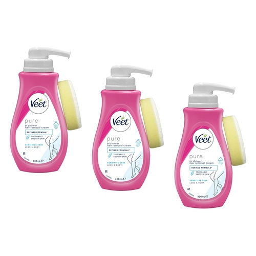 Veet Pure In Shower Hair Removal Cream 400mL Pack of 3