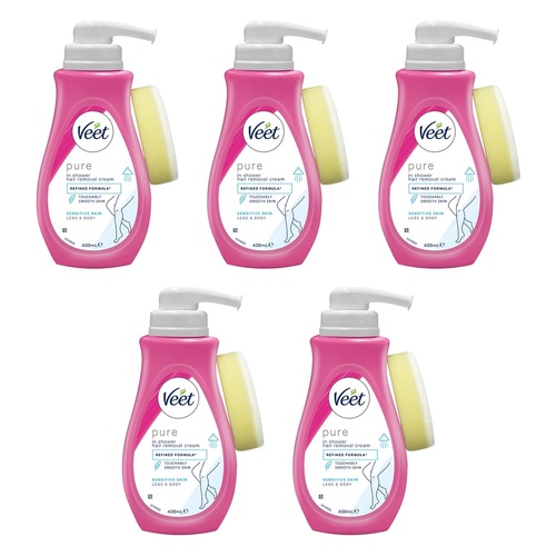 Veet Pure In Shower Hair Removal Cream 400mL Pack of 5