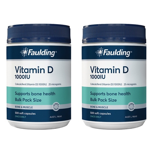 Faulding Vitamin D 1,000 IU 500 Capsules Pack of 2